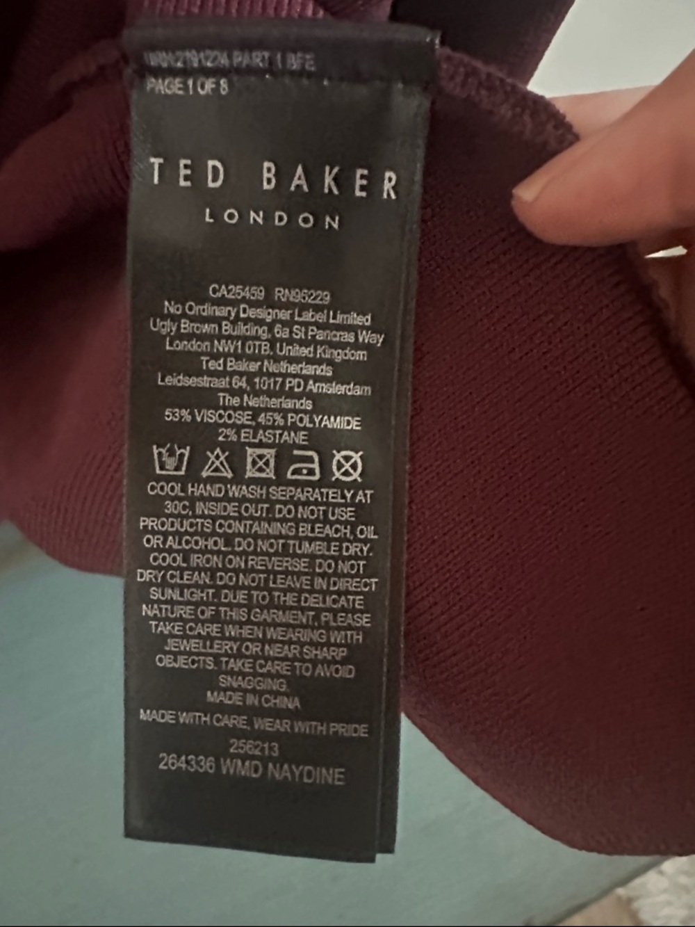 Ted Baker Burgundy High-Neck Fit & Flare Mini Dress - Picture 11 of 12